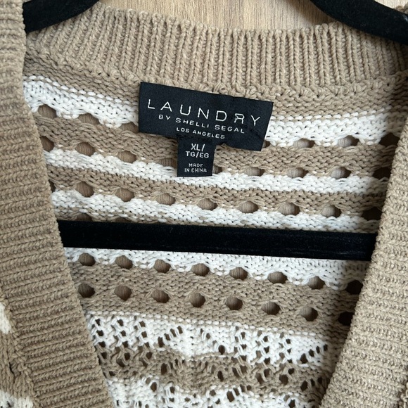 New LAUNDRY by Shelli Segal Crochet Cropped Cardigan Sweater Cream Beige X-Large - Picture 6 of 9
